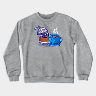 Cute Ice Coffee With Hot Coffee Cartoon Crewneck Sweatshirt